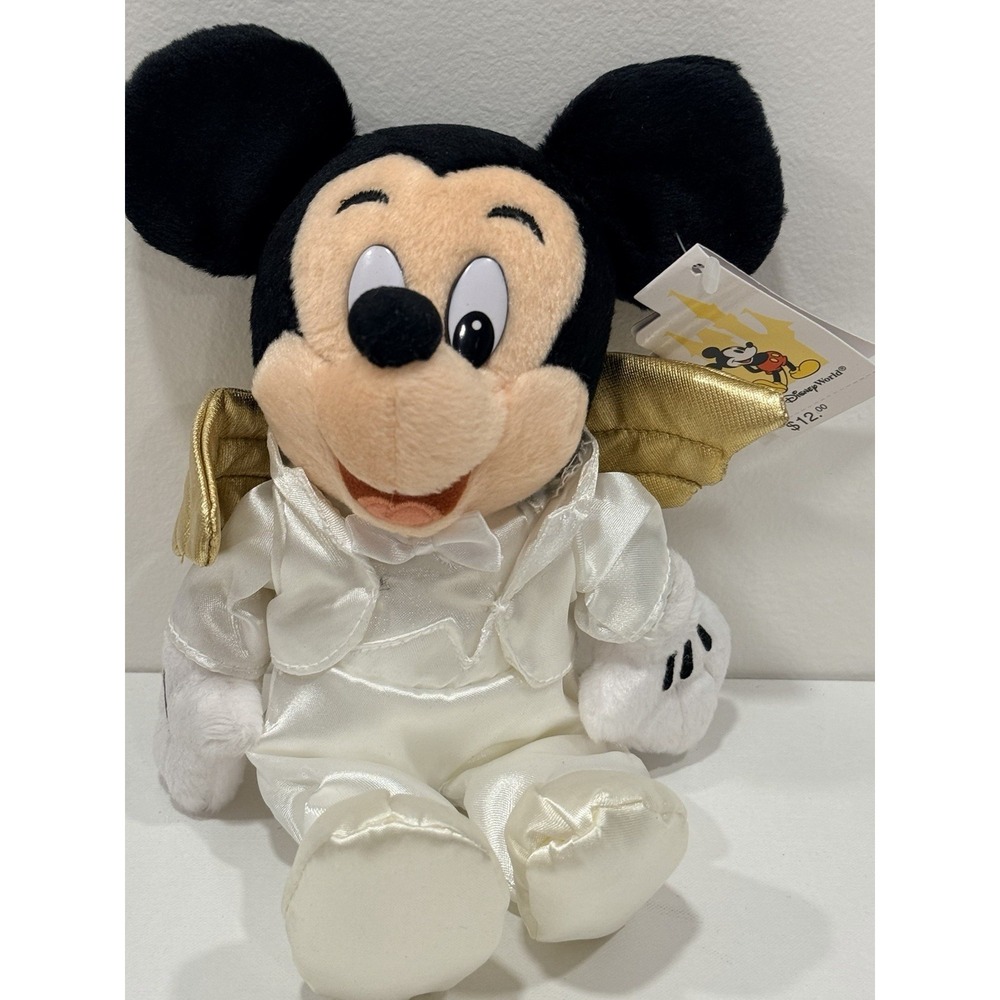 Angel Mickey Bean Bag Plush White Tux Gold Wings 10.5 in. New With Tags